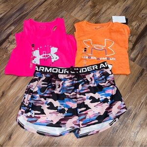 Girls’ Youth XL Under Armour lot tank top, tshirt & shorts NWT